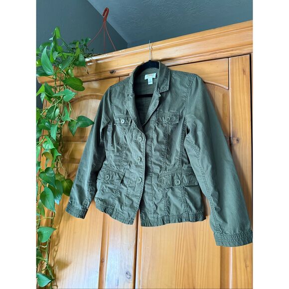 Talbots Petites 10P Olive Green Cotton Utility Jacket Safari Style Casual Blazer - Picture 4 of 11